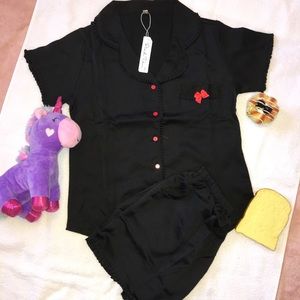 Black Red Bow Pajamas Set